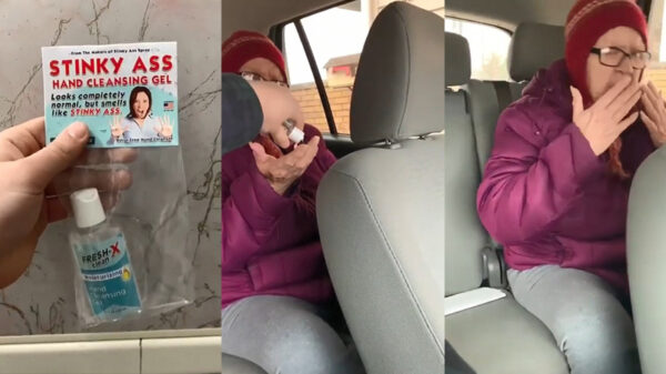 Lolbroek prankt zijn grofgebekte oma met stinkende desinfecterende handgel