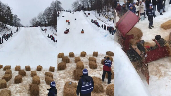 Wat kan er fout gaan als je een ijsmuur achter de finish van een sleerace bouwt?