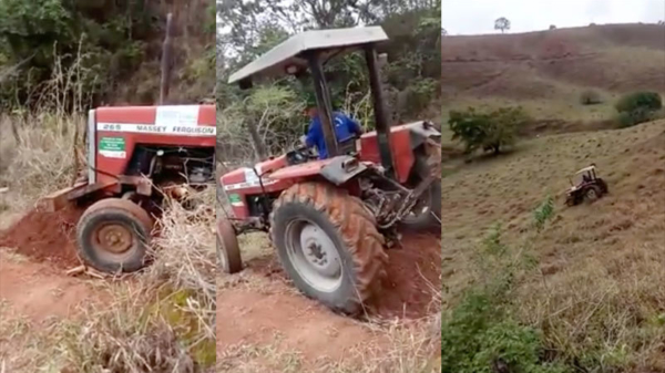 Braziliaanse boer heeft moeite om zijn trekker onder controle te houden