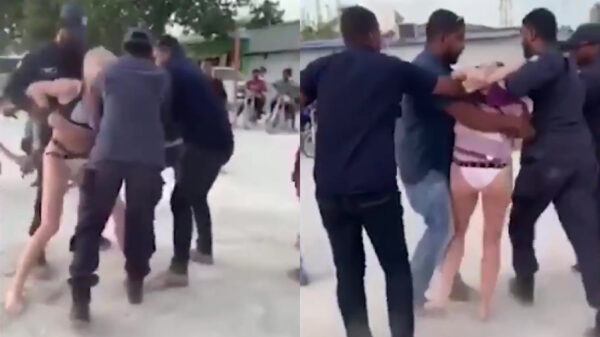 Toeriste op de Malediven door politie hardhandig verplicht zich te bedekken