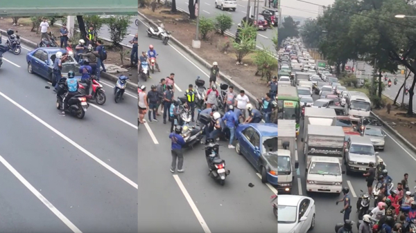 Filipijnse verkeersruzie tussen automobilist en motorrijder zorgt voor kilometerslange file