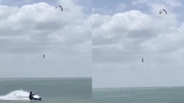 Kitesurfer maakt bizarre vlucht van meer dan 45 seconden
