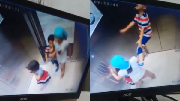 Koter wordt gered door zijn zus als hij in een lift wordt gewurgd door een speelgoedtouwtje