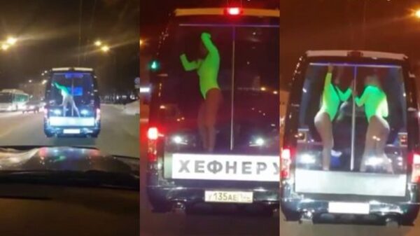 Bestelwagen met paaldanseressen zorgt op de weg voor veel kijkplezier