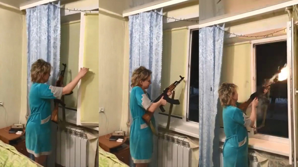 Dronken Russin schiet met haar AK-47 uit het raam tijdens de vroege VrijMiBo
