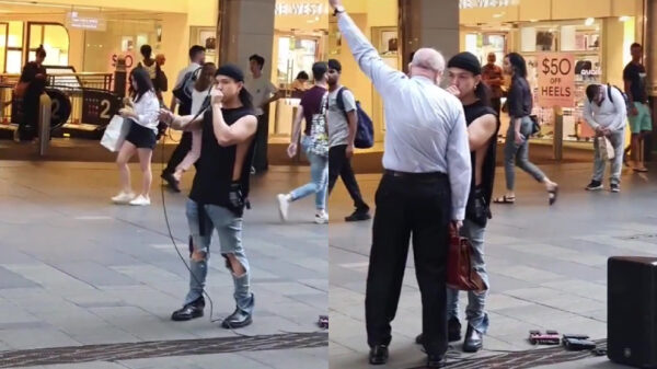 Chagrijnige zakenman heeft een schurfthekel aan beatboxers