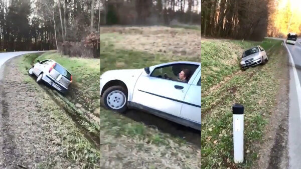 Oostenrijker houdt een spannende bermrace als hij zijn Fiat Punto er niet uit krijgt