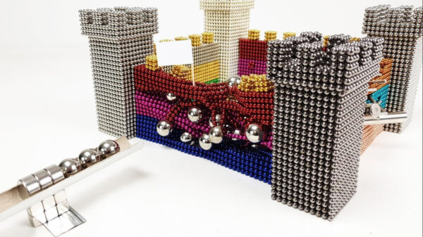 Hobby Bob verveelt zich niet en schiet met magnetische ballen op een magneettoren