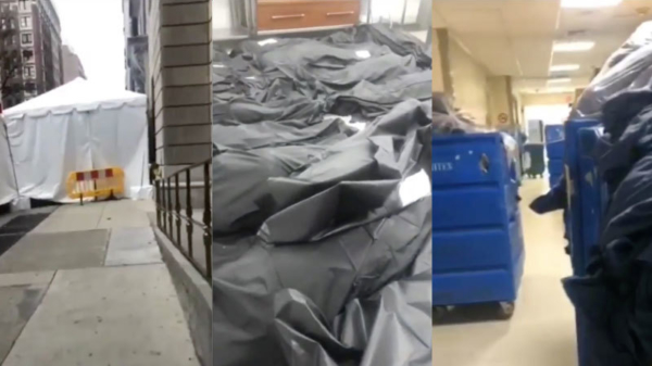 Bizarre video: lijkzakken opgestapeld in gangen van ziekenhuis in New York