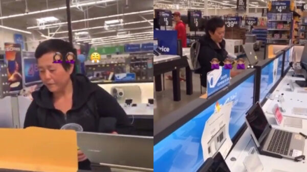 Chinese toeriste veegt haar handen lekker even langs alle elektronica in een winkel