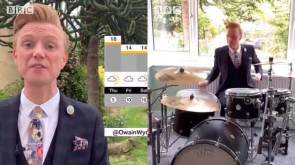 BBC-weerman doet er vanuit huis ook gewoon even de eindtune bij