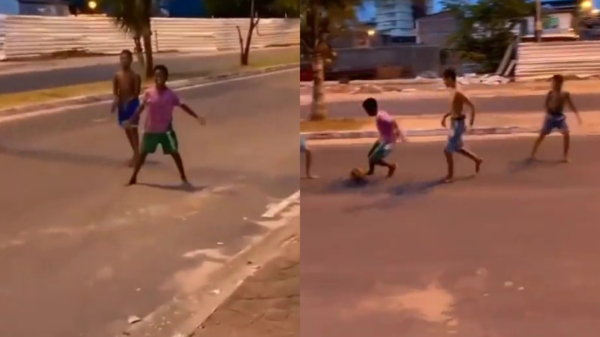 Braziliaanse voetbalkoter laat zijn skills even zien in een potje straatvoetbal