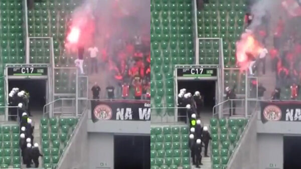 Pepperspray en voetbalfakkels blijken een gevaarlijke combinatie