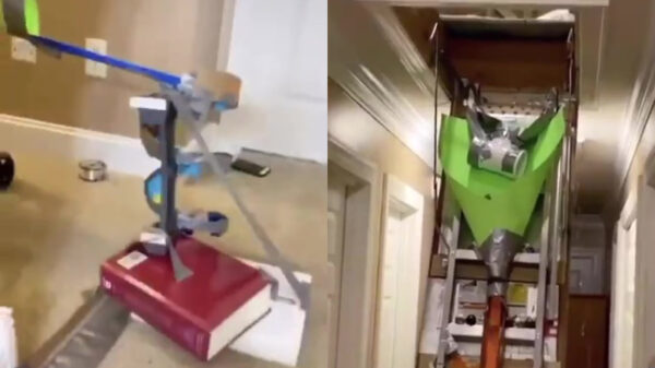 Creatieveling knutselt een supervet golfbalparcours in elkaar