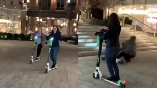 Vrouw op elektrische step heeft nog niet leren remmen