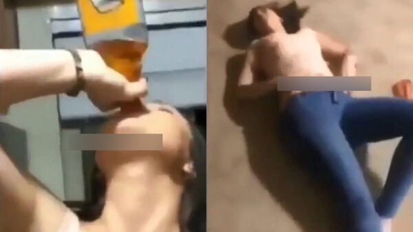 Jongedame slaat een fles drank achterover en krijgt behoorlijk snel spijt