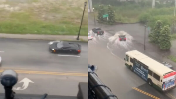 Met je peperdure McLaren door een overstroming rijden is echt een heel slecht plan