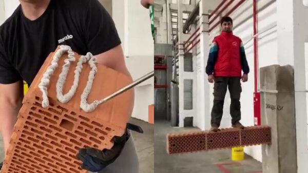 Bouwvakkers geven indrukwekkende demonstratie met bizar sterke lijm