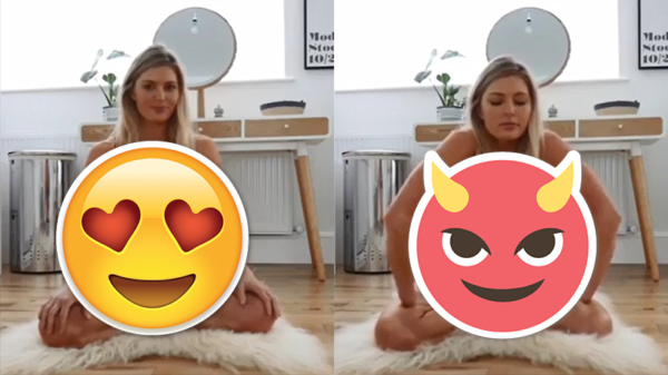 Blondje lijkt te zijn bezeten door de duivel tijdens yogabuikoefeningen