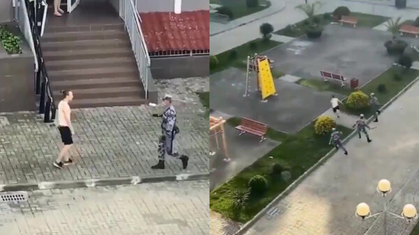 Russische Speedy Gonzalez gaat met een noodgang op de vlucht voor de politie