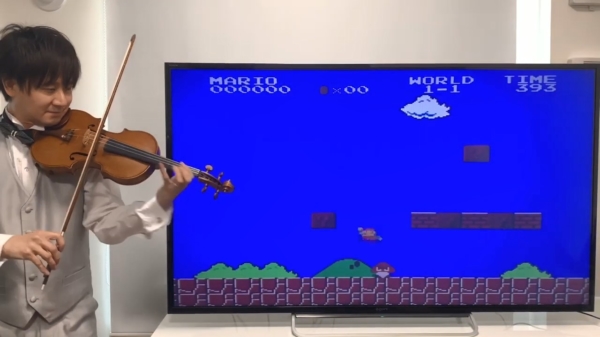 Violist speelt alle muziek en geluidseffecten tijdens een potje Super Mario