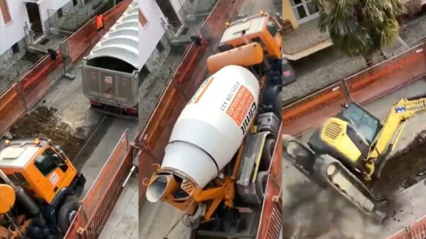 Treintje van werkverkeer vs een extreem groot gat in de weg