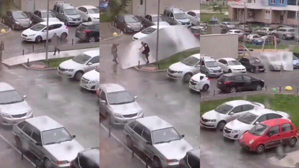 Russische pechvogel gaat onvrijwillig een stukje vliegen tijdens een heftige storm