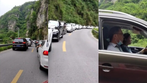 Verkeerstrutje probeerde even de enorme file te passeren