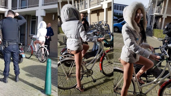 Jongedame gaat een lekker stukje fietsen in haar panterslip