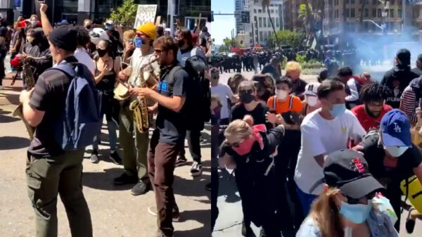 Politie trakteert dansende mensen en zwangere vrouw op een portie traangas