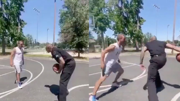 Politieagent vernedert man op het basketbalveld
