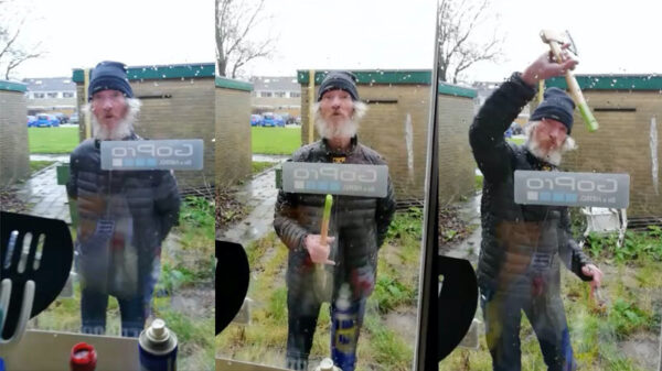 Paulus de boskabouter komt zijn geleende bijl terugbrengen