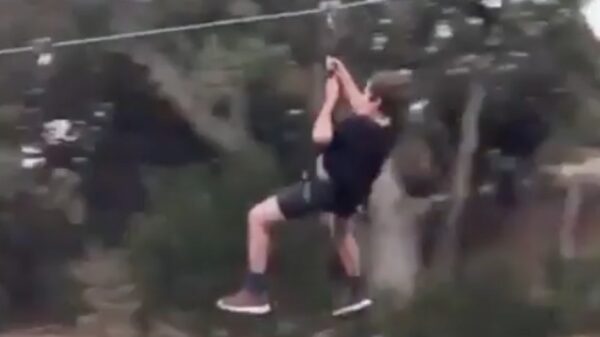 Dankzij deze zipline krijgt 'ie voorlopig geen kinderen