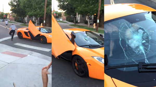 Pestventje slaat met zijn skateboard de voorruit van een peperdure McLaren in