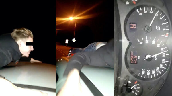 Gisteravond in Abbenbroek: stuntpiloot ligt op auto die 100 km/u rijdt