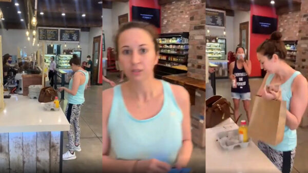 Karen hoest iedereen de moeder na commentaar over het niet dragen van een mondkapje