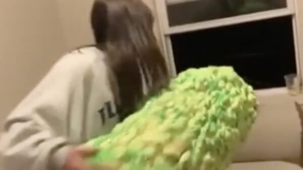 Gooi anders deze enorme augurk ff naar buiten