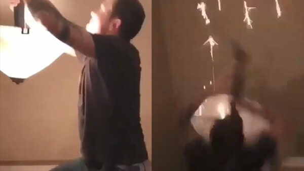 Dronken aan een lamp hangen is misschien toch geen goed idee