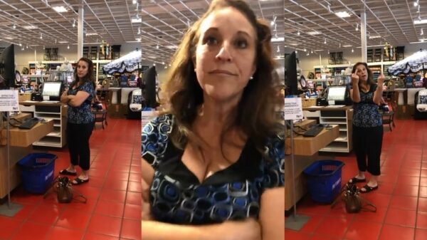 Karen wil niet worden gefilmd en deelt een gratis hoestbui uit aan de filmer