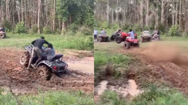 Saai ATV-ritje in de natuur eindigt toch behoorlijk spectaculair