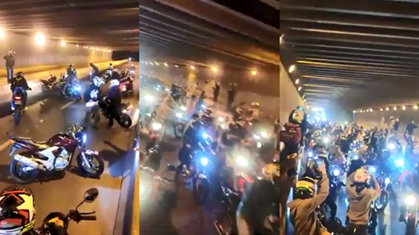 Braziliaanse motorrijders sluiten tunnel af en zorgen voor een hoop herrie