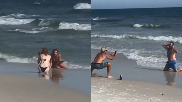 Vaders trollen hun dochters door ze op het strand in verlegenheid te brengen