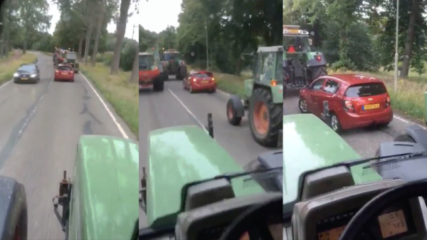 Automobilist wordt klemgereden door een lading protesterende boeren