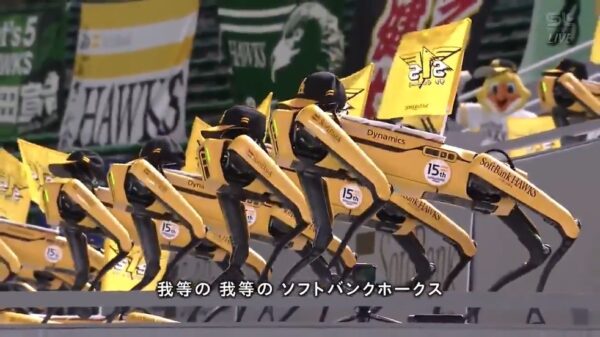 Bende robothonden van Boston Dynamics vervangen cheerleaders bij honkbalwedstrijd