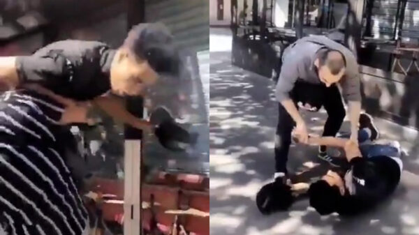 Parijse straatrover wordt door omstander tegen de grond gekwakt