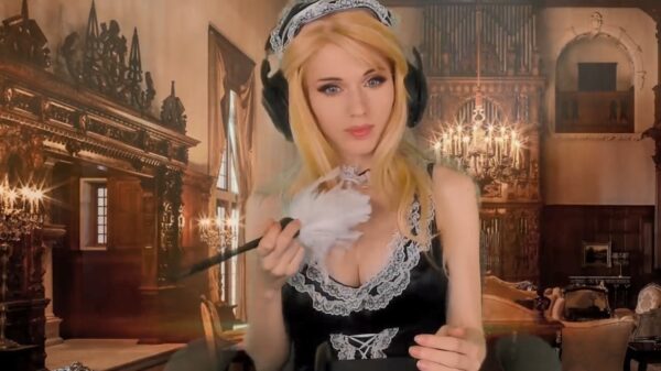 Franse ASMR-dienstmeid helpt je ontspannen terwijl ze (je) afstoft