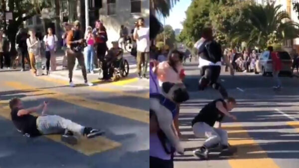 Skater gaat dankzij gevallen vriend een stukje vliegen