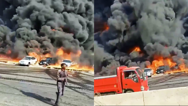 Oliepijpleiding in Caïro ontploft en veroorzaakt vuurzee op de snelweg