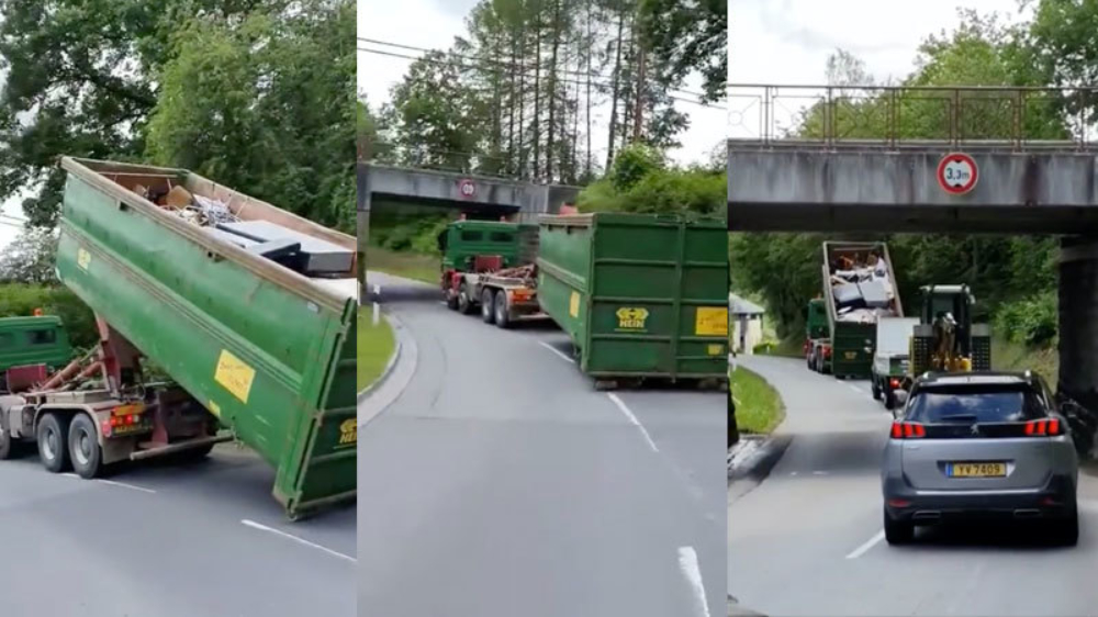 Dankzij deze techniek kan deze vrachtwagen toch onder lage brug door