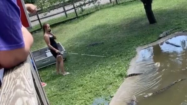 Moeder en zoon klimmen in krokodillenverblijf om portemonnee te pakken